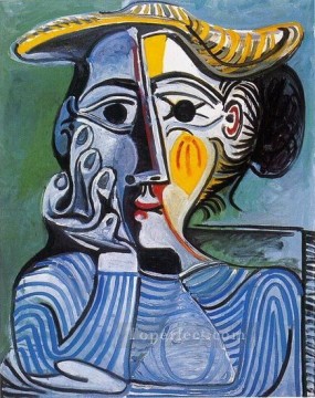 chapeau Painting - Femme au chapeau jaune Jacqueline 1961 Cubism
